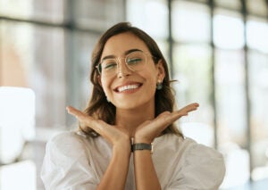 woman with glasses