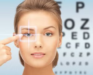 a close up of a women's eye