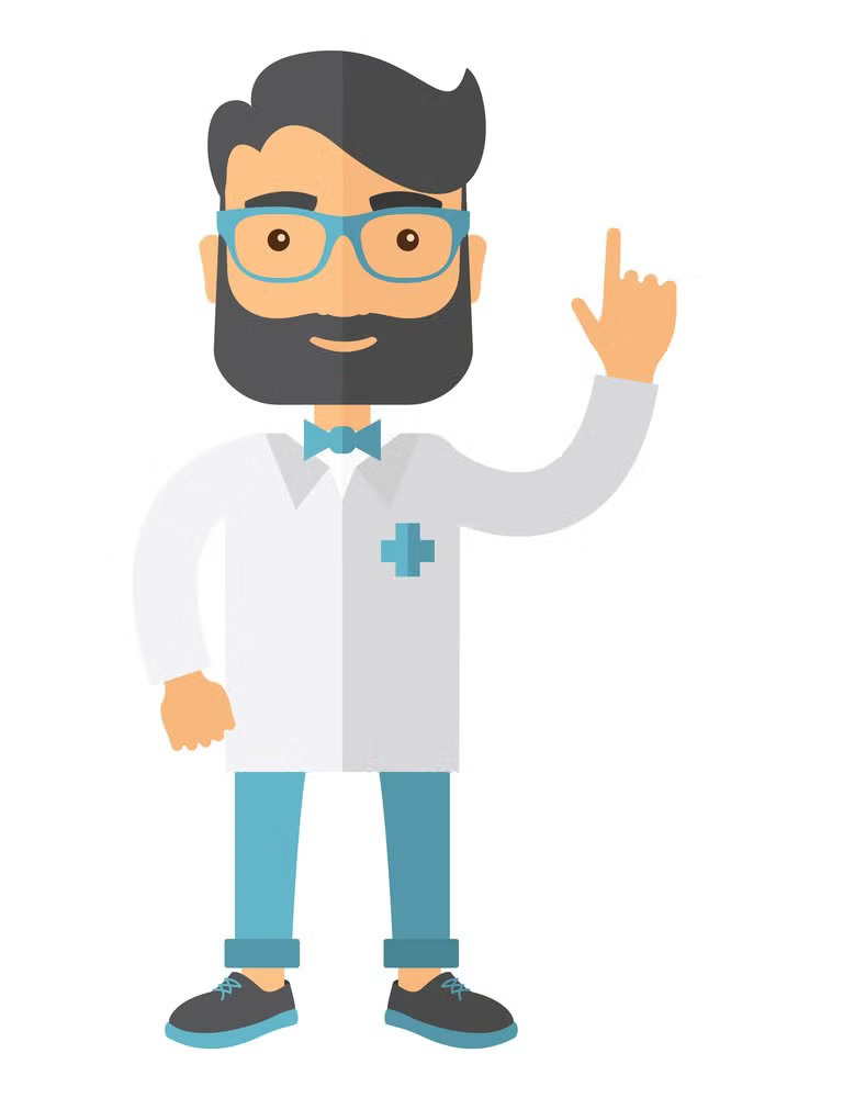 A doctor raising her hand