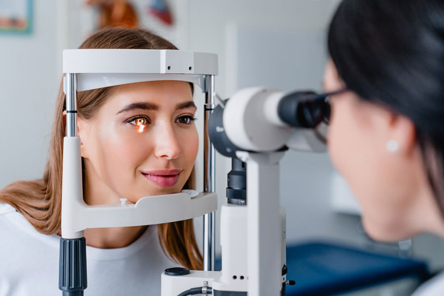 a woman getting an eye checkup