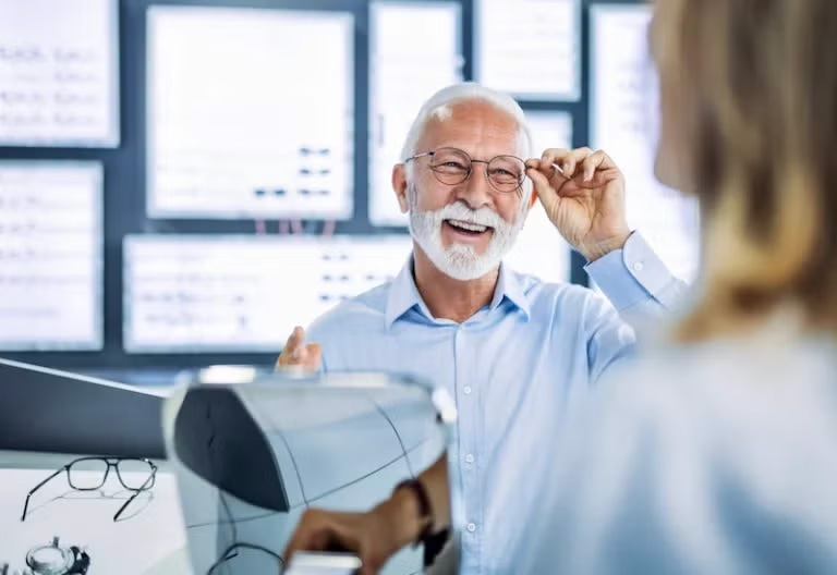 Old man showing his specs