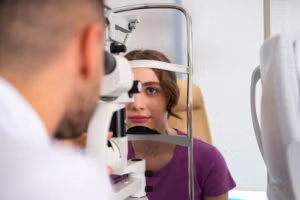 Eye exam checking for a girl